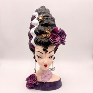 Bella Luxe Bride of Frankenstein Bust Halloween Decor Purple Rose Spider NEW